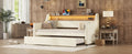 Twin Size Daybed With Trundle, Upholstered Daybed With Charging Station And Led Lights, White Twin White Pu Leather