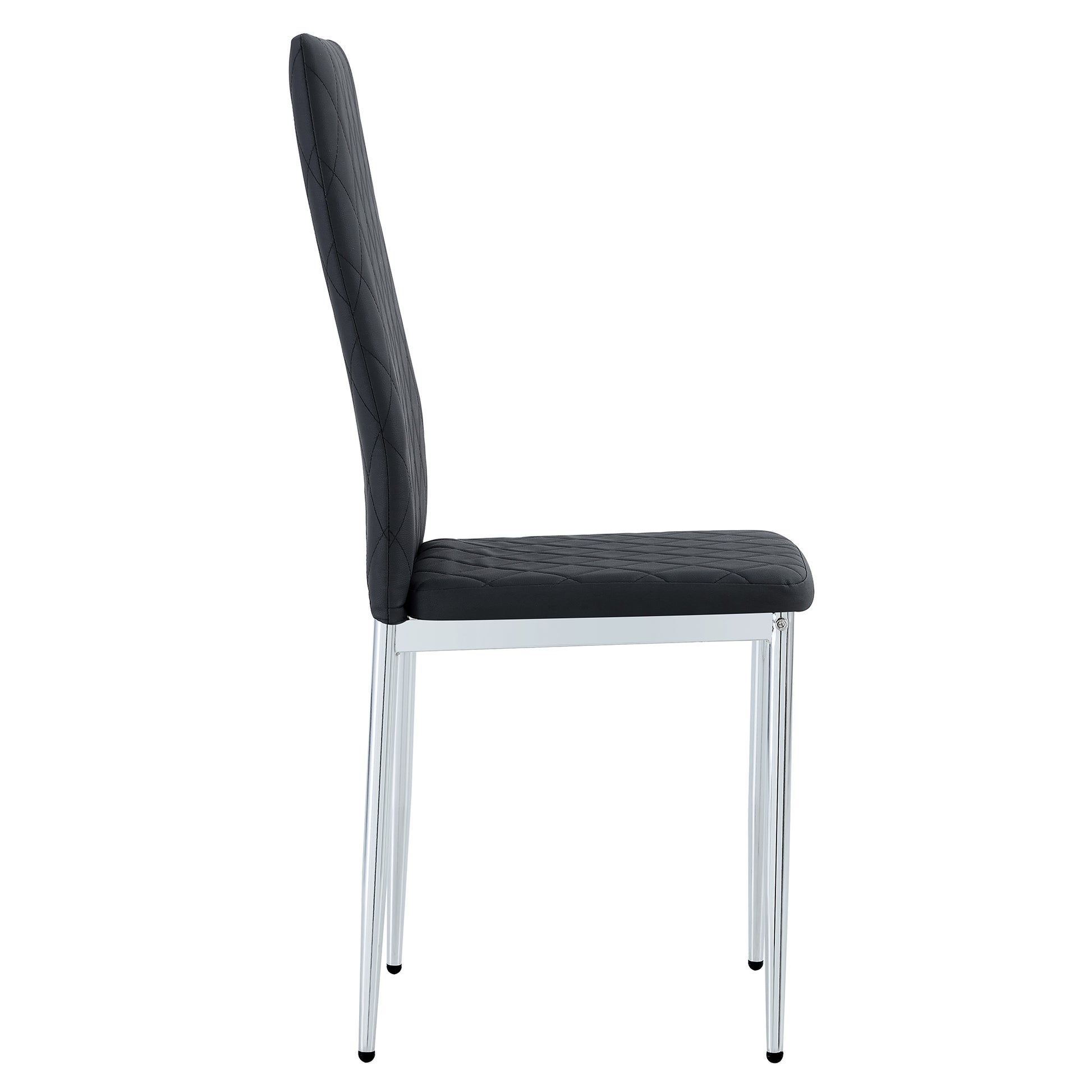 Grid Armless High Backrest Dining Chair, Black Chair And 6 Piece Set Of Electroplated Metal Legs, Office Chair. Suitable For Restaurants, Living Rooms, Kitchens, And Offices.W115163430 0924 Black Foam Pu