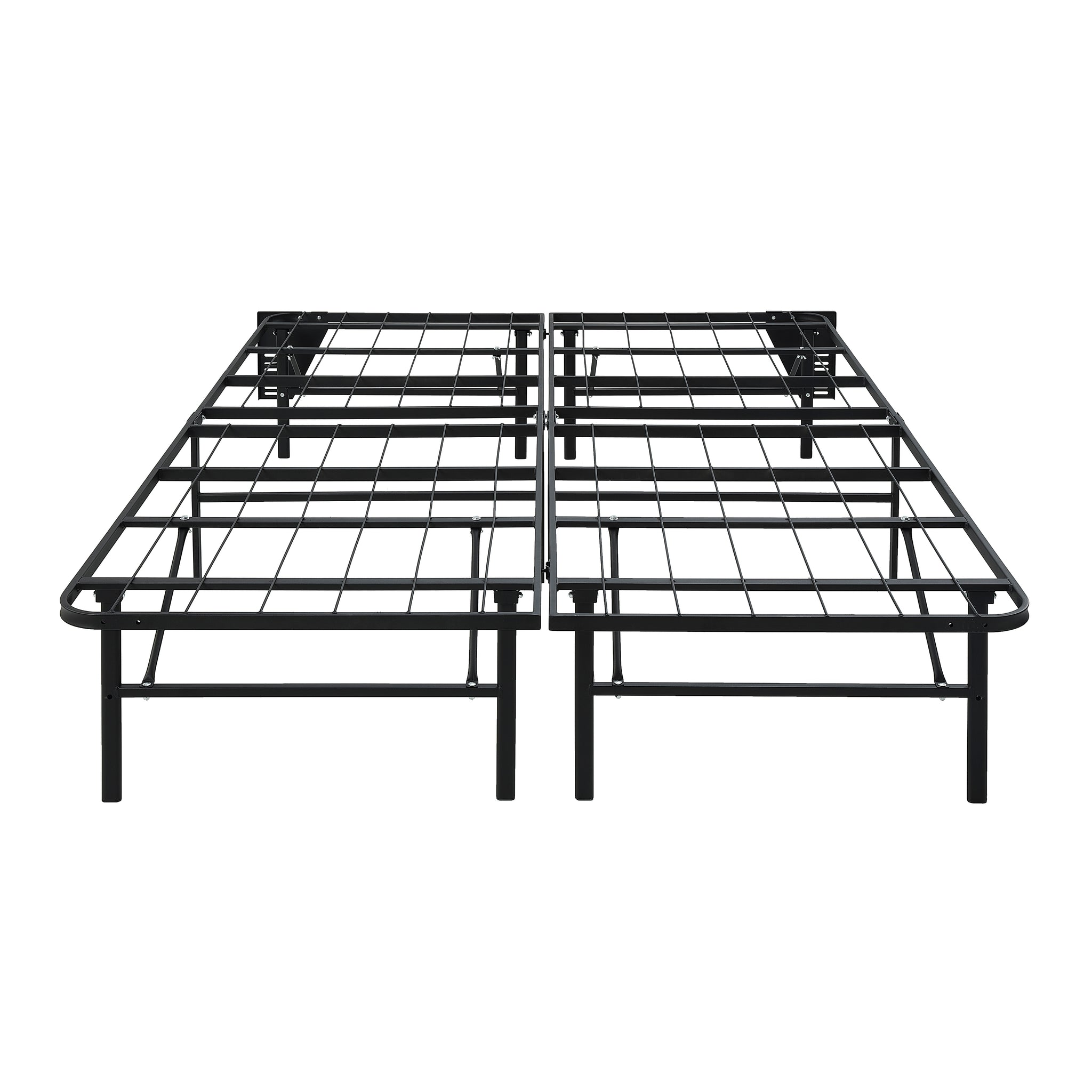 Black Metal Platform Foldable Bed Frame Queen Size, Toolless High Profile Design Queen Black Metal Bedroom Bed Frame Metal