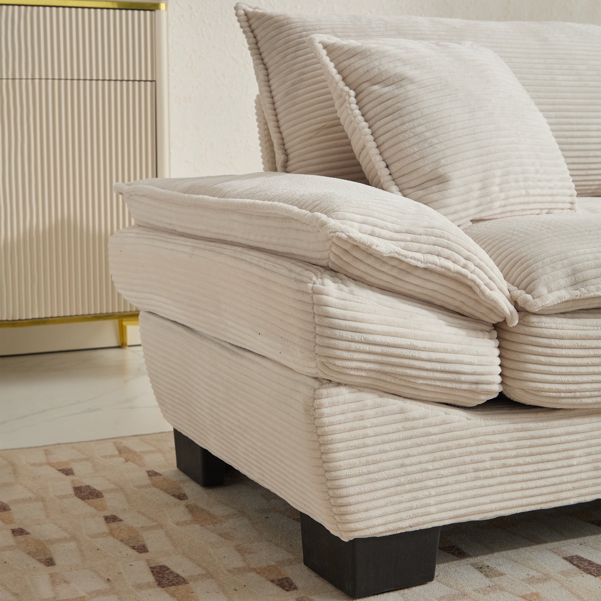 Corduroy Sofa Sleeper Couch Loveseat Sofa With Pillows Comfy Upholstered Deep Seat Sofa For Bedroom,Living Room,Apartment,Office,Dorm Beige Corduroy Beige Foam Upholstered 2 Seat