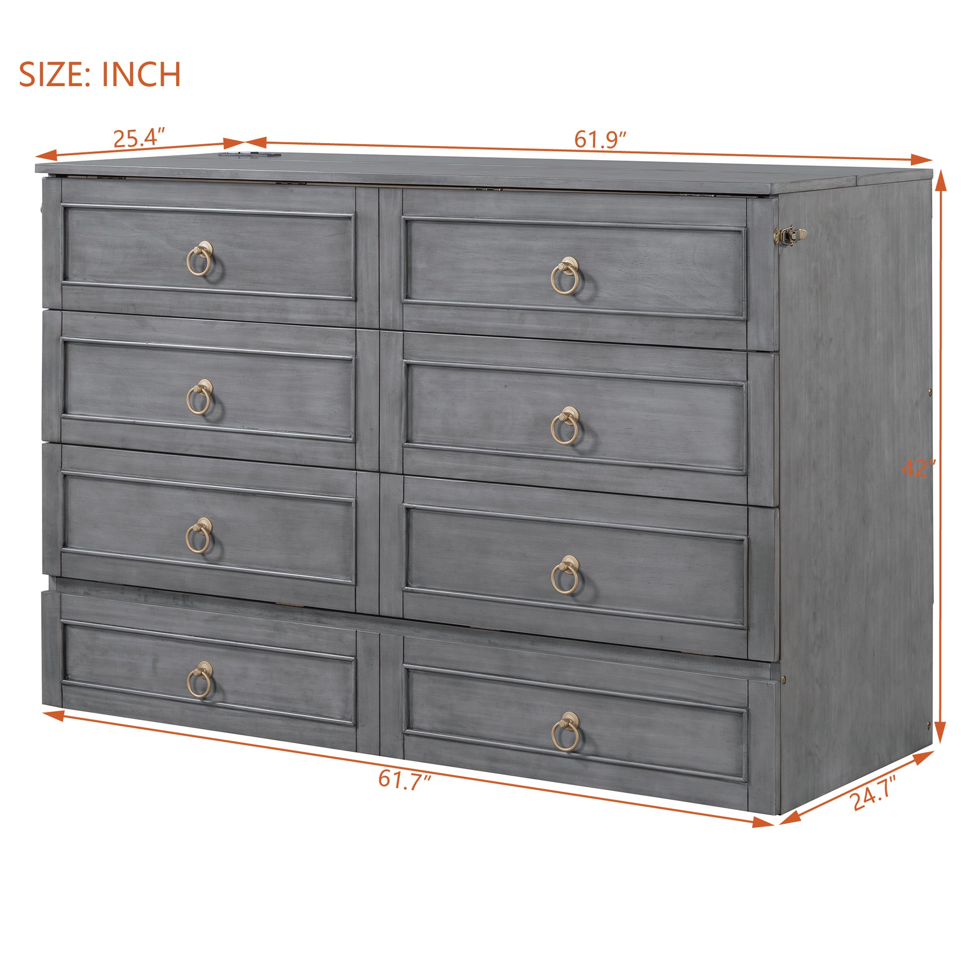 Queen Murphy Bed With Large Drawers,Gray Queen Gray Plywood