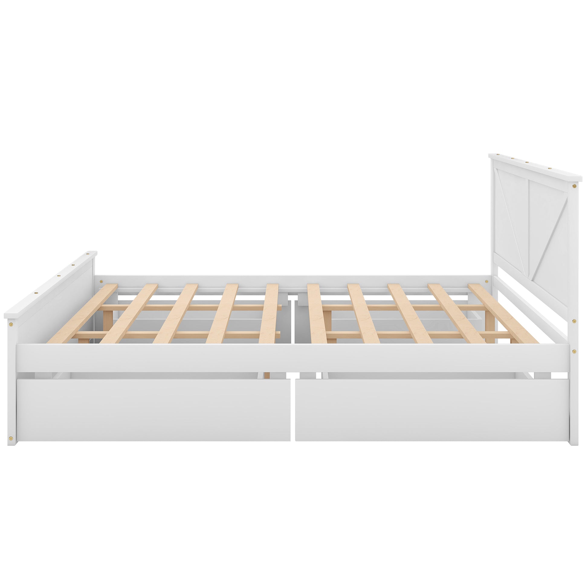 King Size Wooden Platform Bed With Four Storage Drawers And Support Legs, White King White Pine