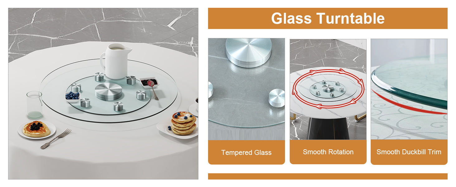 Double Layer Rotatable Round Glass.The Rotatable Design Makes It More Convenient To Retrieve And Place Items.The Upper Glass Has A Diameter Of 24 Inches, While The Lower Glass15 Inches. Transparent Glass
