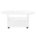 Flexible Cream Style Coffee Table With 2 Brake Wheels, Cloud Top Side Table With Drawer, Irregular Center Table With Large Storage For Living Room, White, 39.37''X 23.6'' White Particle Board