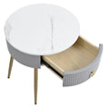 19.6'' Easy Assembly End Tables With High Gloss Faux Marble Tabletops, Set Of 2, Modern Fluted 2 Side Tables With Drawers, Round Coffee Tables With Golden Legs For Living Room, Grey Grey Gold Primary Living Space Drawers Round Mdf Iron