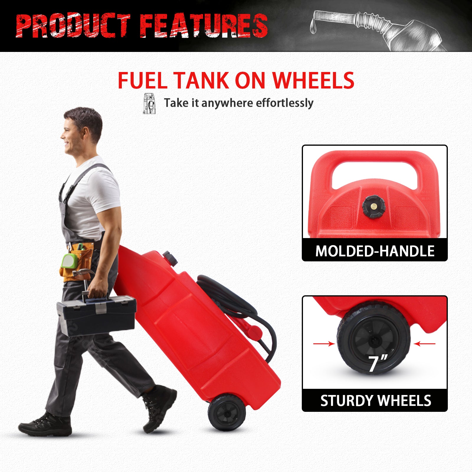 25 Gallon Gas Caddy With Wheels, Fuel Transfer Tank Gasoline Diesel Can,Fuel Storage Tank For Automobiles Atv Car Mowers Tractors Boat Motorcycle Red Red Hdpe