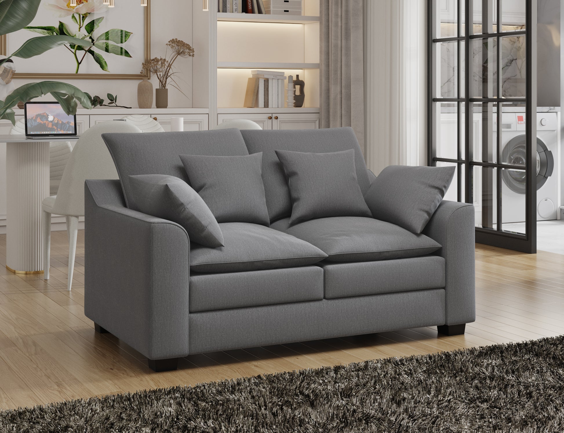 2 Pieces Sofa Couch 3 Seater And Loveseat With Pillows Polyester Upholstered Duck Down Filled Cushion Sofa Set For Living Room Apartment,Grey Grey Polyester Wood Primary Living Space Soft Cushion Back Foam Polyester 5 Seat