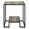 Rustic Oak And Black End Table With Open Shelf Black Brown Primary Living Space Industrial Shelves Rectangular Wood Metal Sled