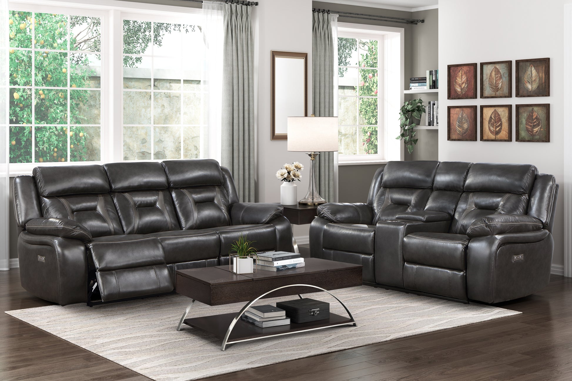1Pc Living Room Furniture Modern Design Power Reclining Beautiful Seat With Center Console Dark Grayfaux Leather Upholstery Usb Ports Contemporary Home Dark Gray,Light Gray Faux Leather Wood Primary Living Space Contemporary,Modern,Ultra Modern Pillow