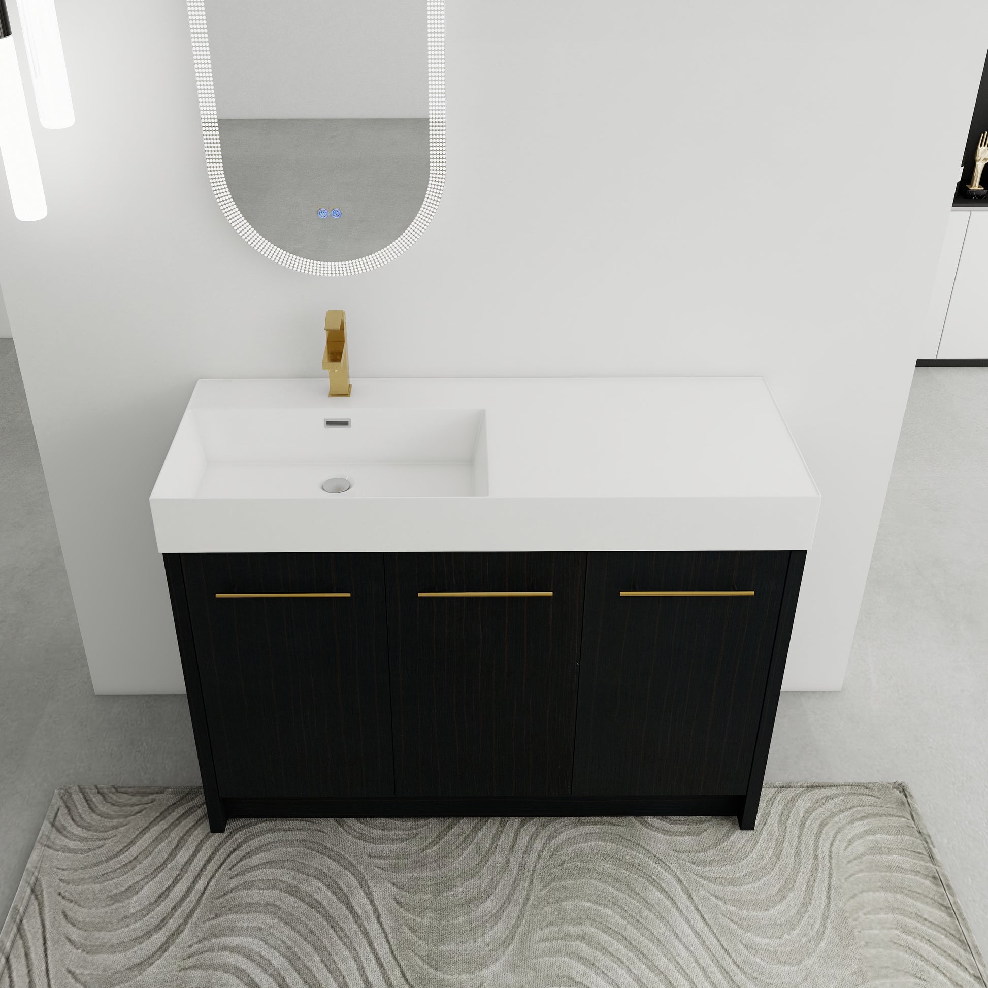 48 Inch Freestanding Bathroom Vanity With Resin Sink, With Soft Closing Door, Kd Package Black Chestnut Bathroom Modern Plywood