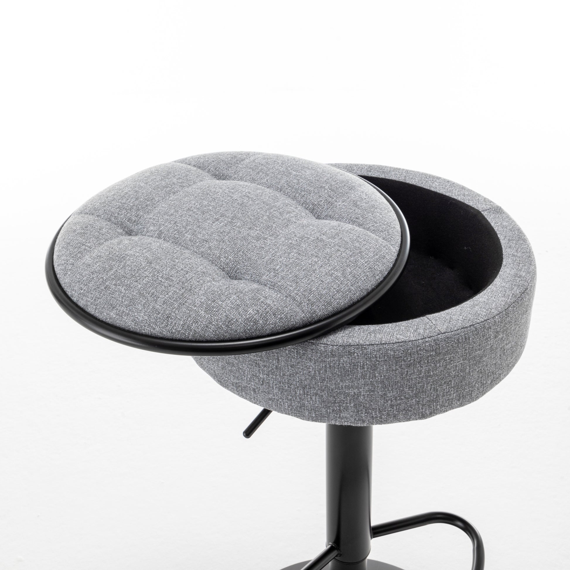 Round Storage Bar Stool Set Of 2, Grey Linen Height Adjustable Barstool, 360 Counter Height Swivel Stool, Armless Bar Chair With Metal Frame For Kitchen Counter Dining Living Room Grey Set Of 2 Foam Linen