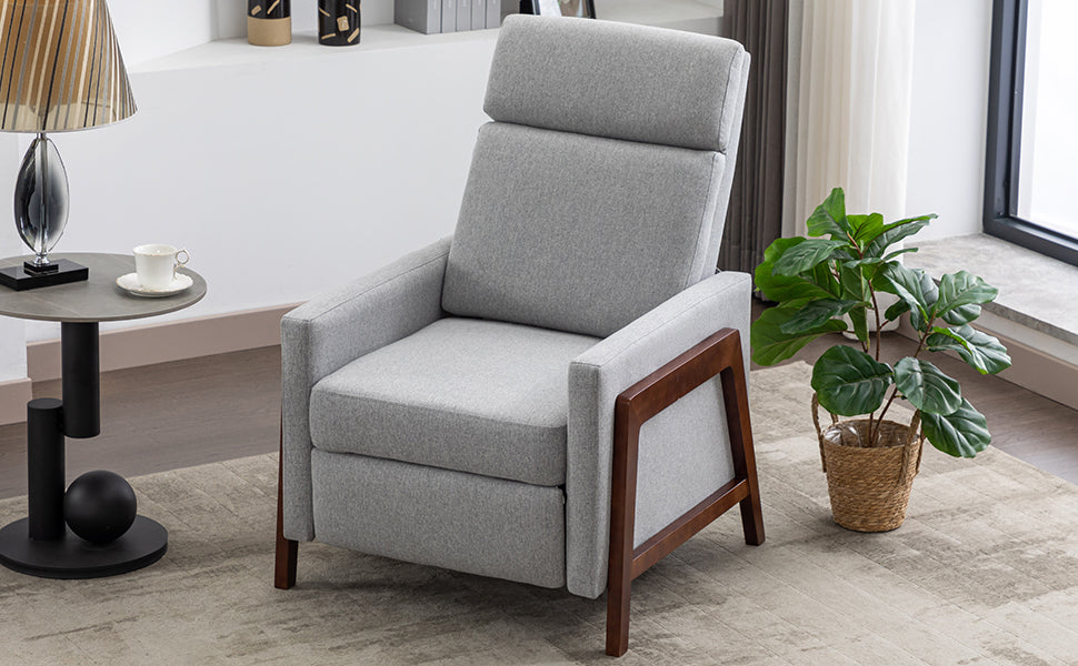 Wood Framed Upholstered Recliner Chair Adjustable Home Theater Seating With Thick Seat Cushion And Backrest Modern Living Room Recliners, Gray Old Sku:Pp289527Aae Gray Linen