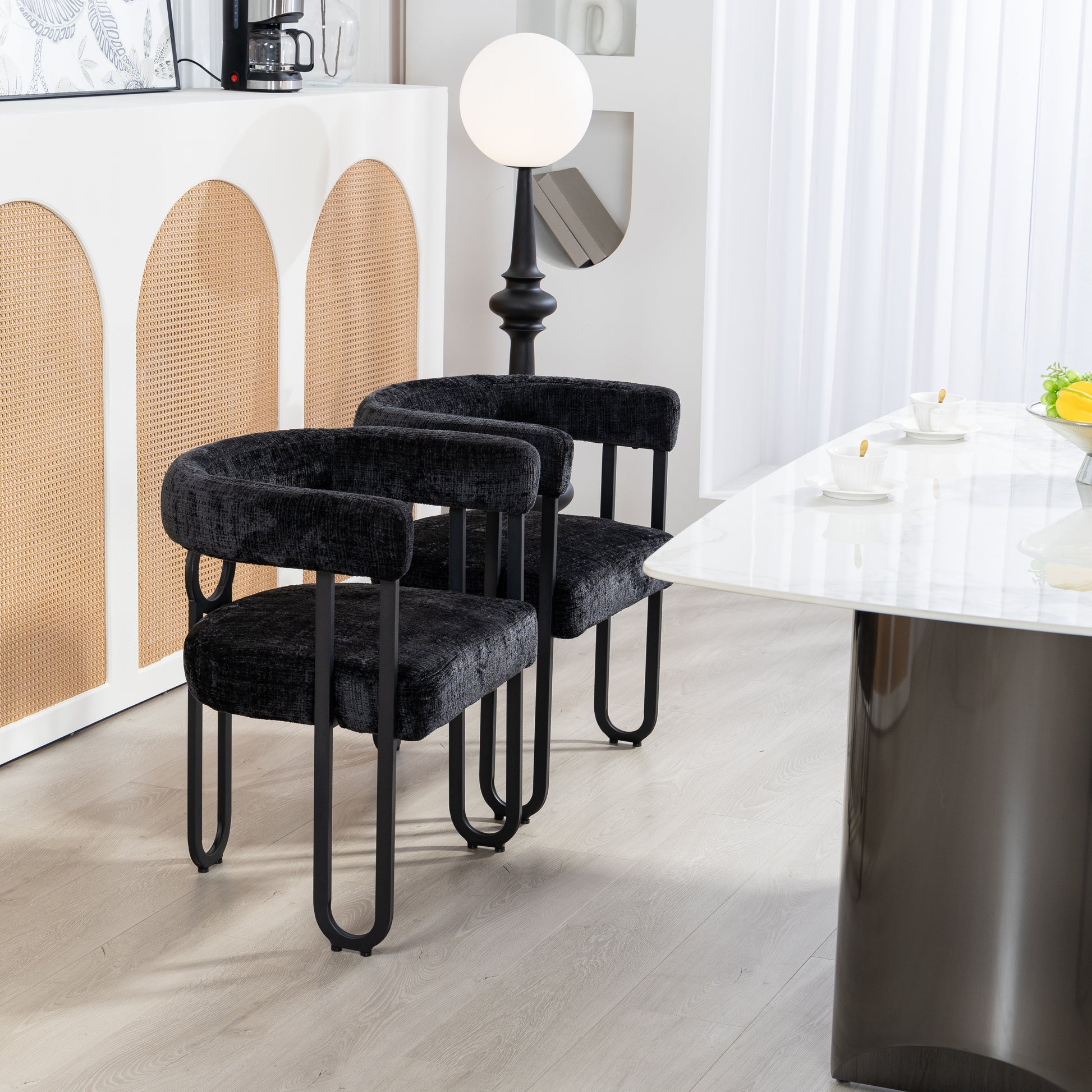 Coolmore Contemporary Designed Velvet Fabric Upholstered Accent Dining Chair Barrel Side Chairs Kitchen Armchair For Living Room Set Of 2 Black Chenille Black Dining Room Foam Chenille