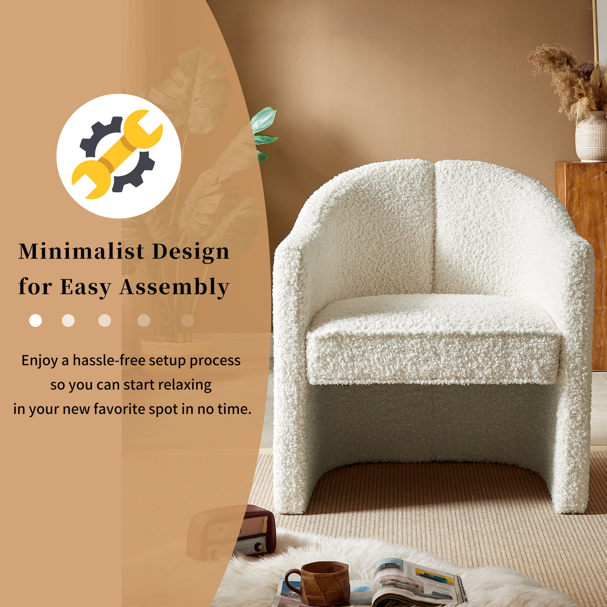 Mirod Stylish Curved Design, Comforting Embrace, Versatile Aesthetic, Dual Purpose Decorative Accent Chair, For Living Room,Bedroom And Study White Boucle