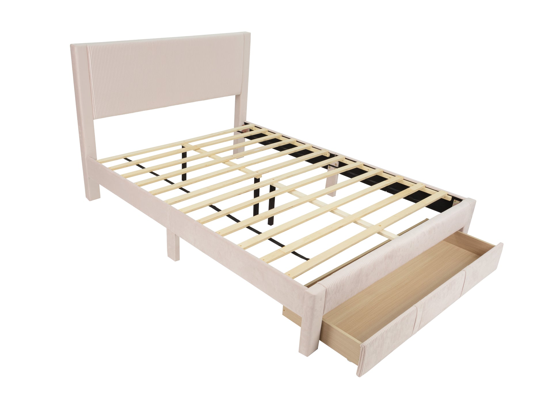 Queen Bed Box Spring Not Required Queen Pink Wood Bedroom Modern Panel Mdf Corduroy