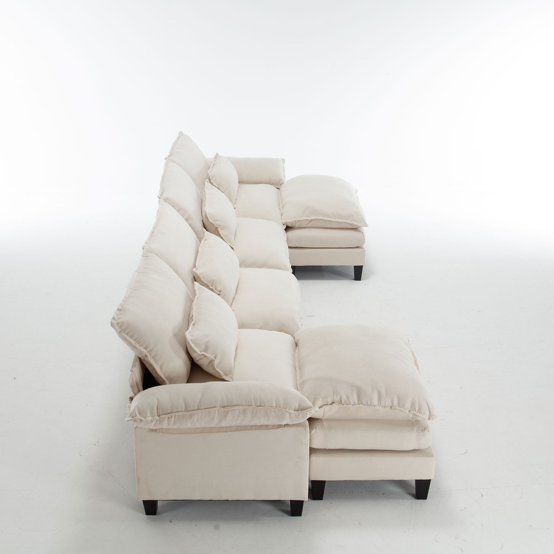 154.8" Oversized Modular Sofaice Velvet Large U Shaped Couch Comfy Upholstered 4 Seat Sofa With 2 Ottoman, 4 Lumbar Pillow, Deep Seat Couch For Living Room Beige Wood Primary Living Space Modern Foam Polyester 6 Seat