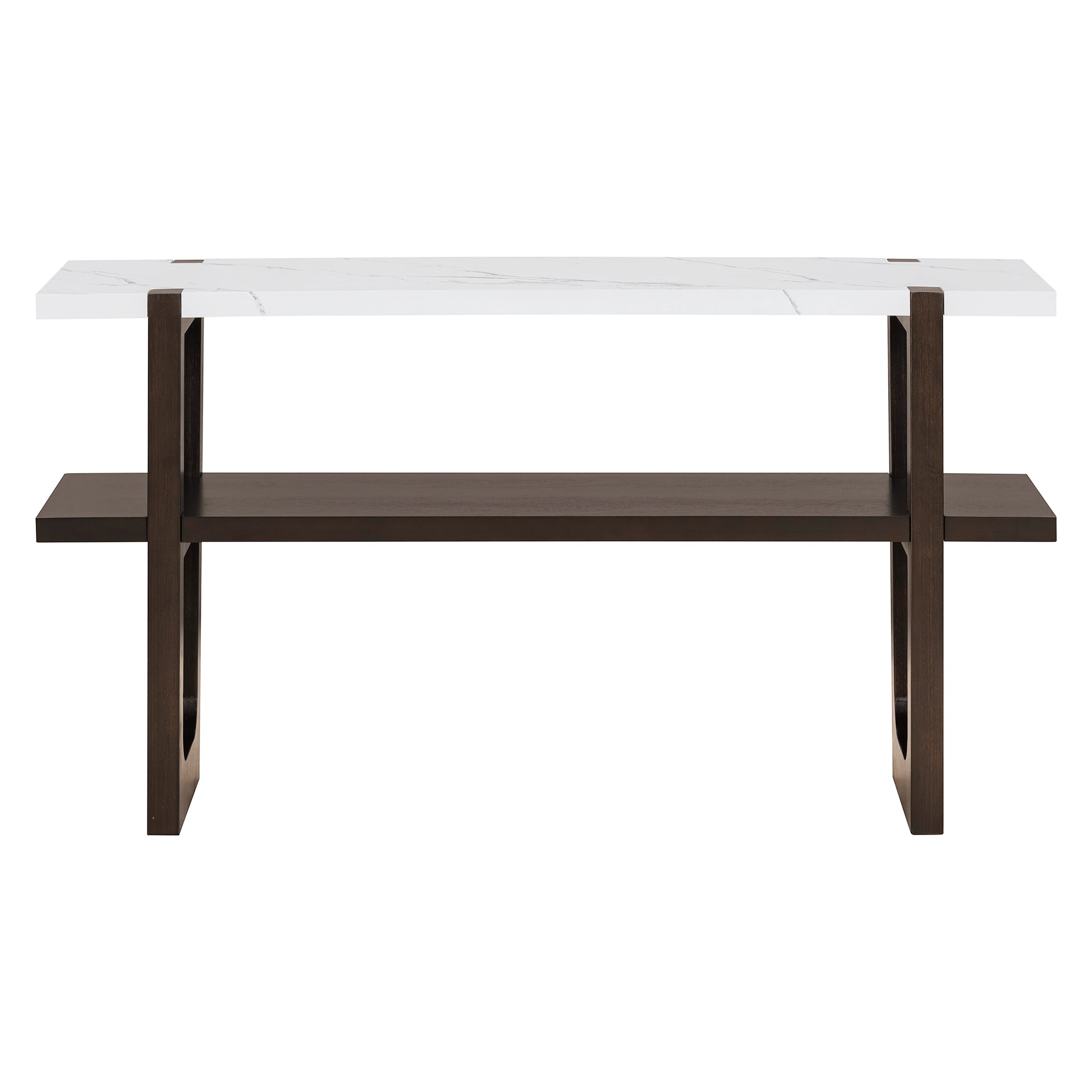 Retro Elegant Console Table With Marble Effect Top And Versatile Storage Solutions For Entryway And Living Room Espresso Espresso Solid Wood Mdf