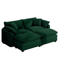 Corduroy Two Seater Sofa With 2 Footrest, 2 Seater Sofa With Ottoman For Small Living Spaces, Green Corduroy Sofa Green Corduroy 2 Seat