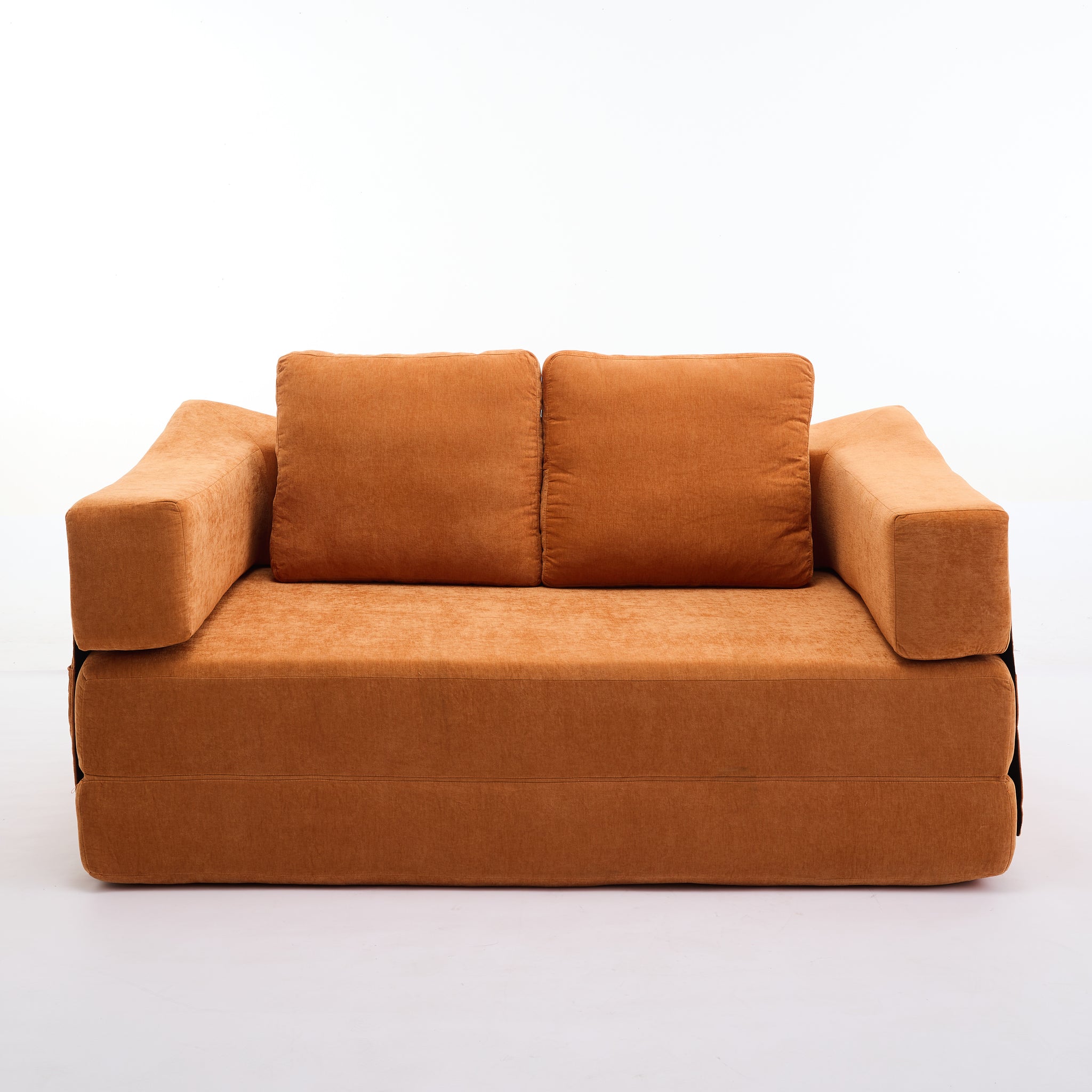 Modern Minimalist Sofa, Fold Out Sofa Bed, Convertible Chair Floor Couch & Sleeping Mattress For Living Room, Bedroom, Apartment, Removable Backrest, Orange Orange Chenille Soft Vintage Chenille 2 Seat