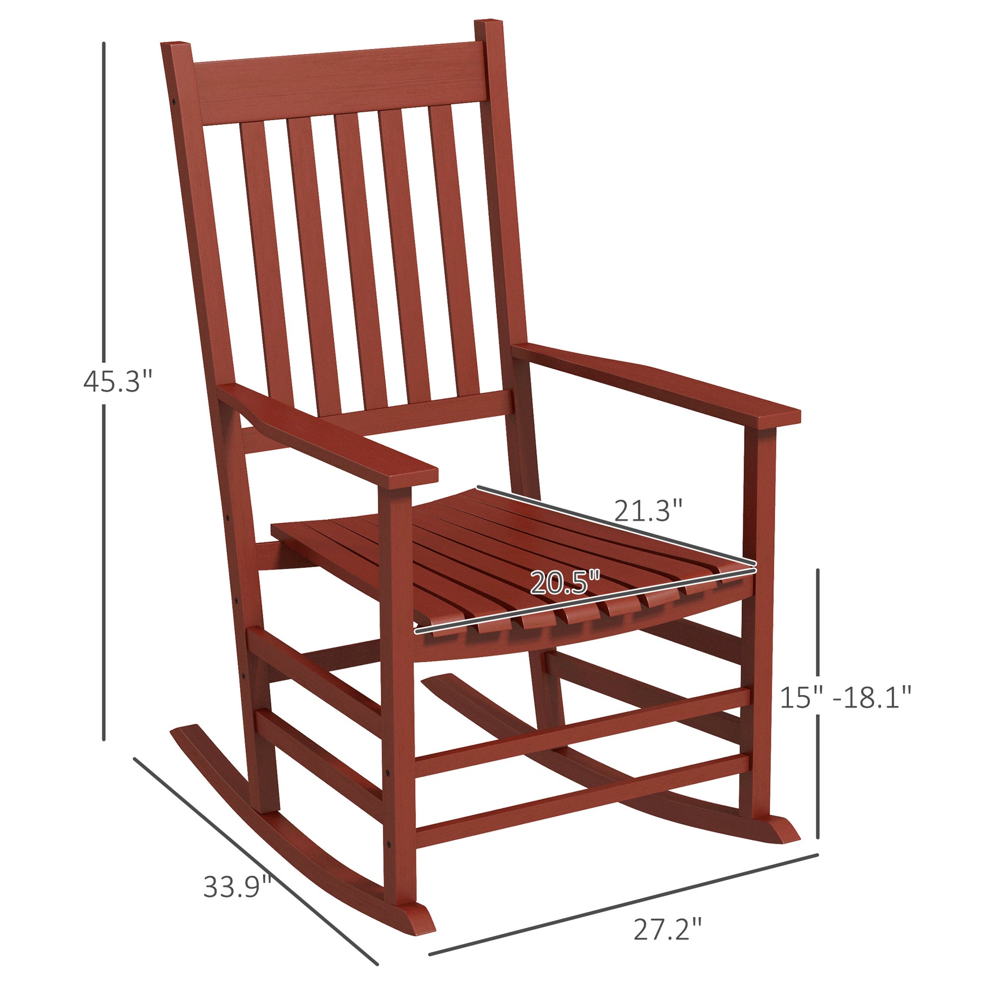 Outsunny Outdoor Rocking Chair Set Of 2, Patio Wooden Rocking Chair With Smooth Armrests, High Back For Garden, Balcony, Porch, Supports Up To 352 Lbs., Wine Red Red Fabric Metal