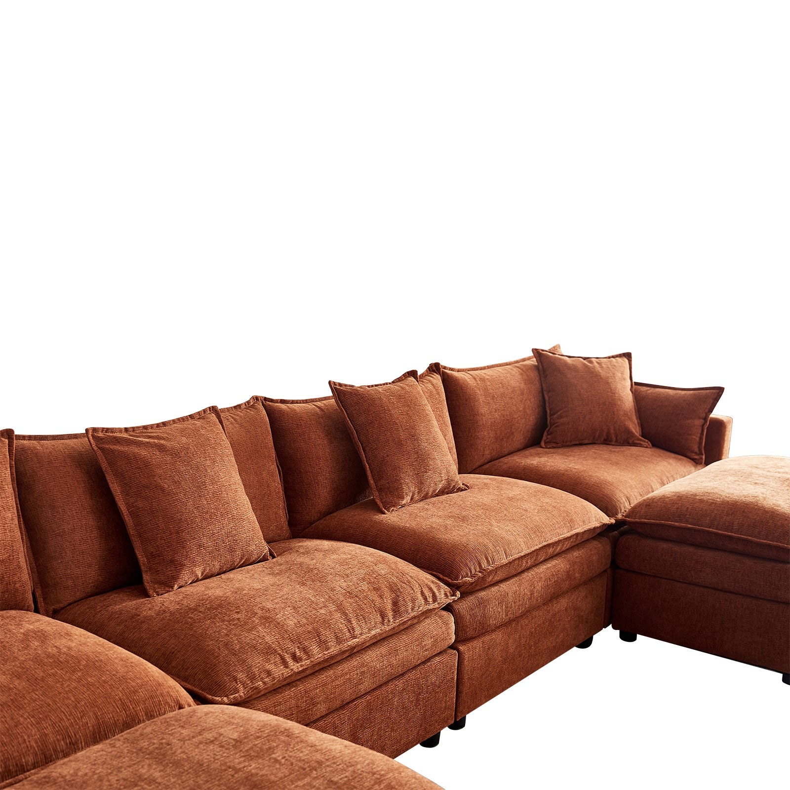 142.52"Modern Chenille U Shaped Sectional Sofa With Convertible Chaise, Comfy Cloud Couch Deep Sectional Sofa With Ottomans For Living Room Orange Wood Foam Chenille 4 Seat