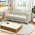 Fx P83 Cw Sofa Modern Velvet Living Room Chesterfield Design 82.7Inch Wide Sofa Cream White Color Beige Velvet 3 Seat