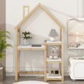 House Shaped Wooden Writing Desk,Kids Study Table,Bookshelf & Toy Storage,Natural Twin Natural American Design Pine
