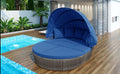 Outdoor Rattan Daybed Sunbed With Retractable Canopy Wicker Furniture, Round Outdoor Sectional Sofa Set, Gray Wicker Furniture Clamshell Seating With Washable Cushions, Backyard, Porch, Blue Yes Blue Seats 8 Garden & Outdoor Foam Wicker