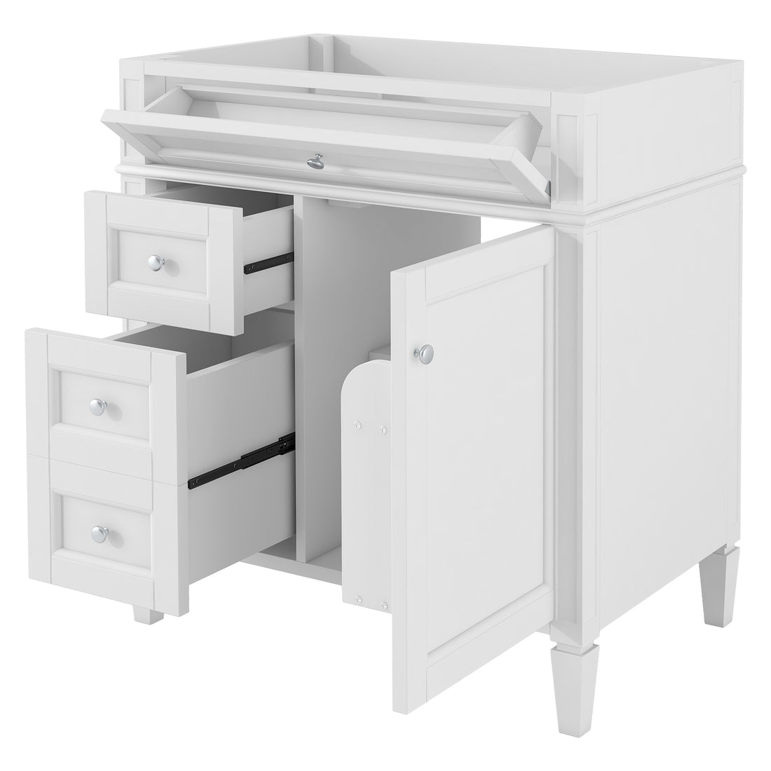 30'' Bathroom Vanity Without Top Sink, Modern Bathroom Storage Cabinet With 2 Drawers And A Tip Out Drawer Not Include Basin White Bathroom Solid Wood Mdf