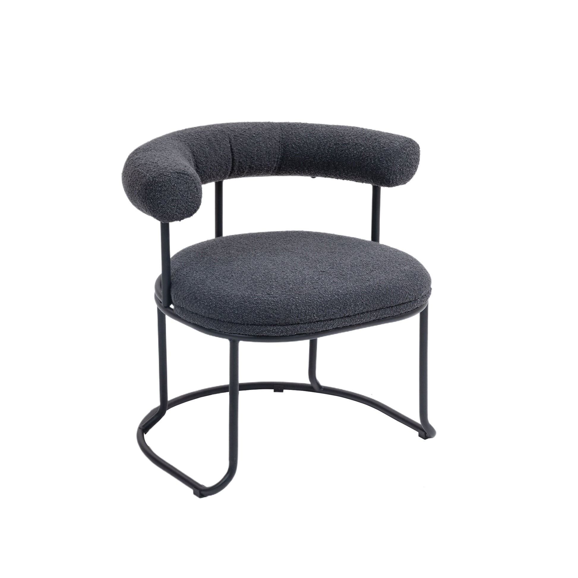 Coolmore Boucle Dining Chairs Set Of 2, Mid Century Modern Curved Backrest Chair, Round Upholstered Kitchen Chairs Carbon Black Boucle Carbon Black Foam Mdf Metal