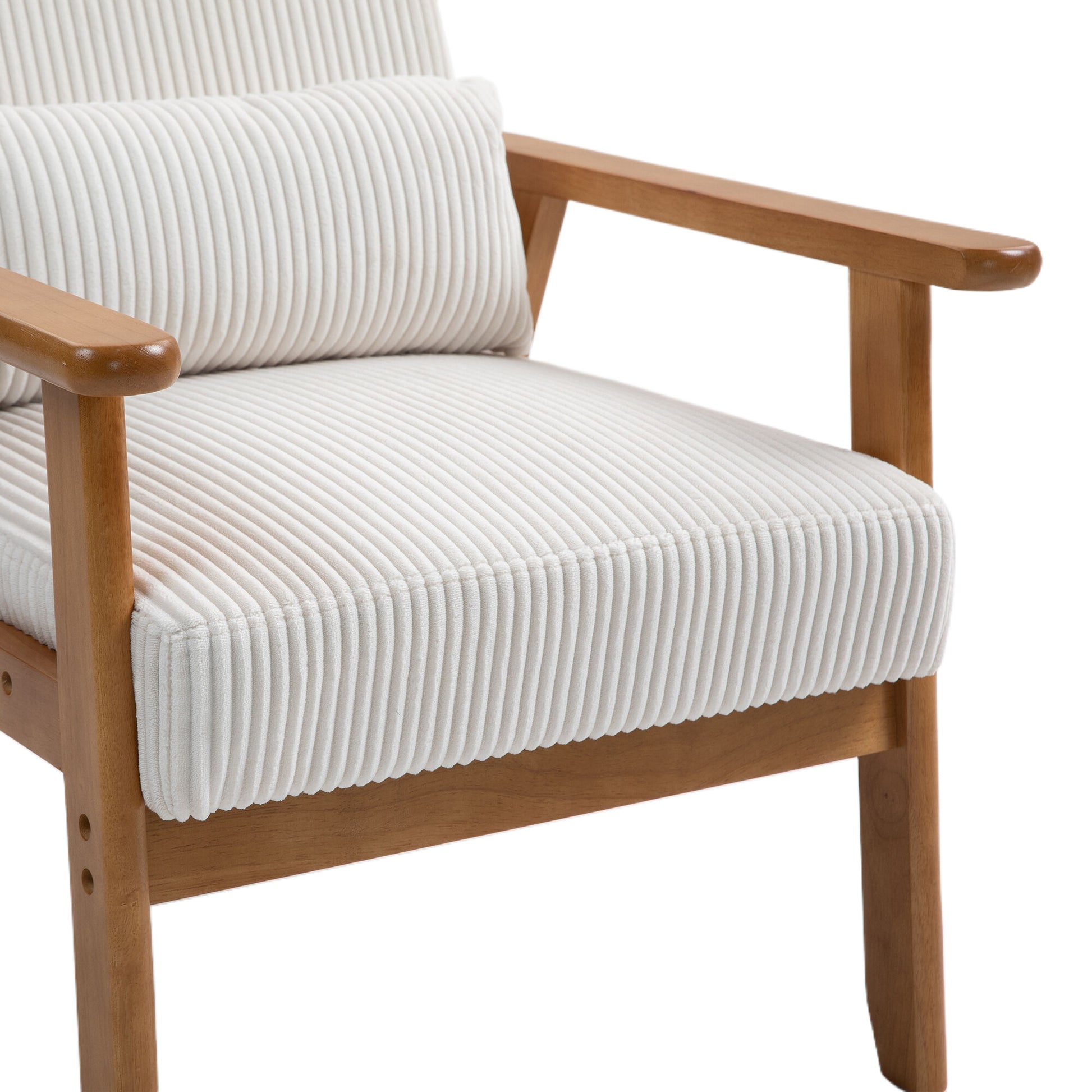 Leisure Chair With Solid Wood Armrest And Feet, Leisure Chair, Wood Frame, Velvet, L, Solid Rubber Wood Legs, Mid Century Modern Accent Chair, For Living Room Bedroom Studio Chair Beige Corduroy