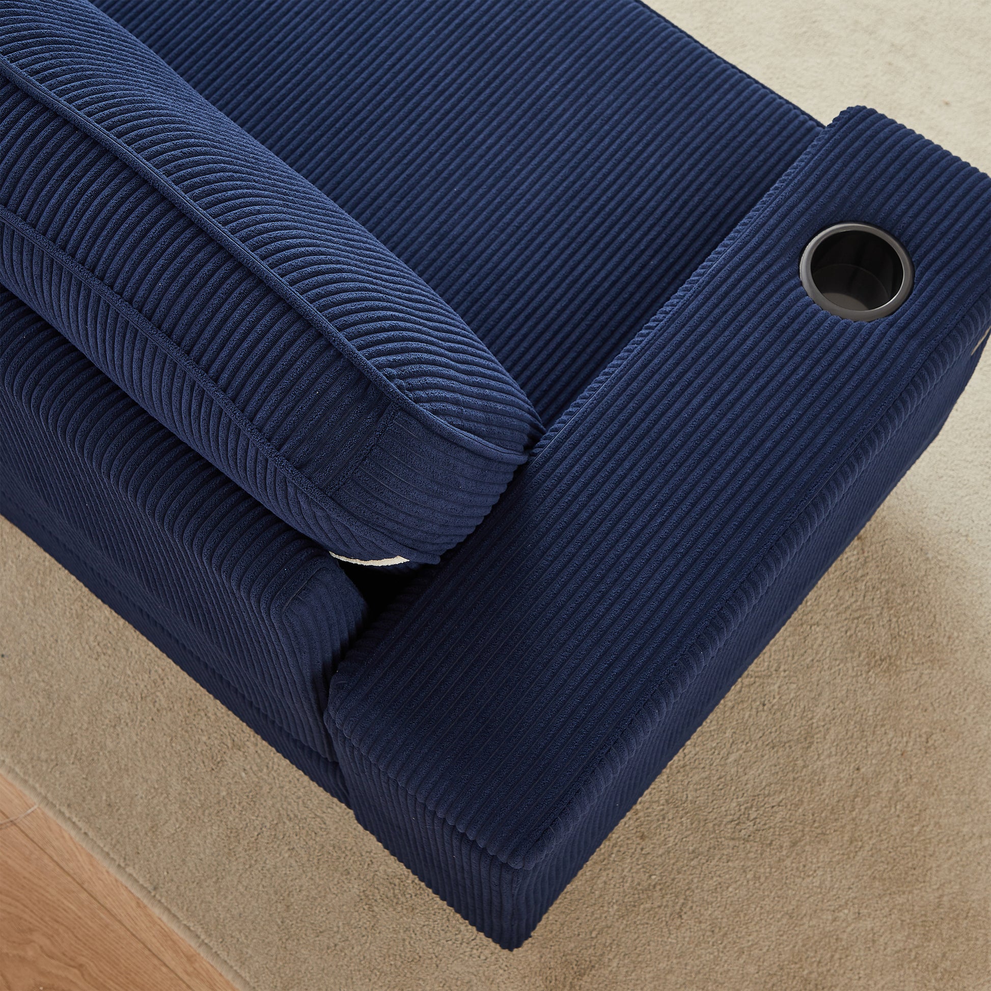 86.5 Inch Sofa Couch Deep Seat Sofa With Two Storage Spaces, T Pyce Charging Portsusb Charging Ports & 2 Cup ,Corduroy 3 Seater Couch, Modern Sofas For Living Room Blue Foam Corduroy 3 Seat