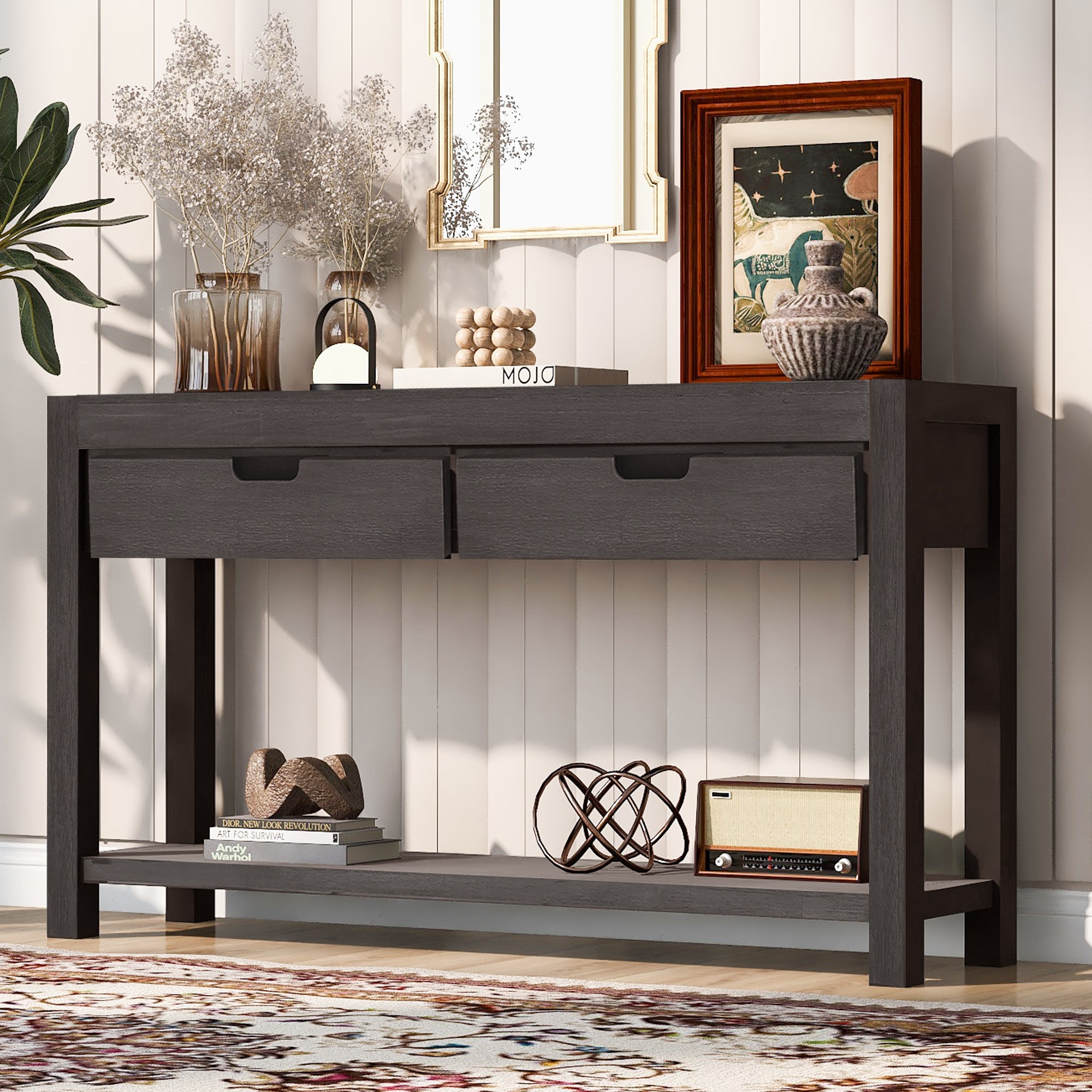 Console Table Entryway Table For Hallway Living Room With 2 Drawers And 1 Shelf Antique Brown Mdf
