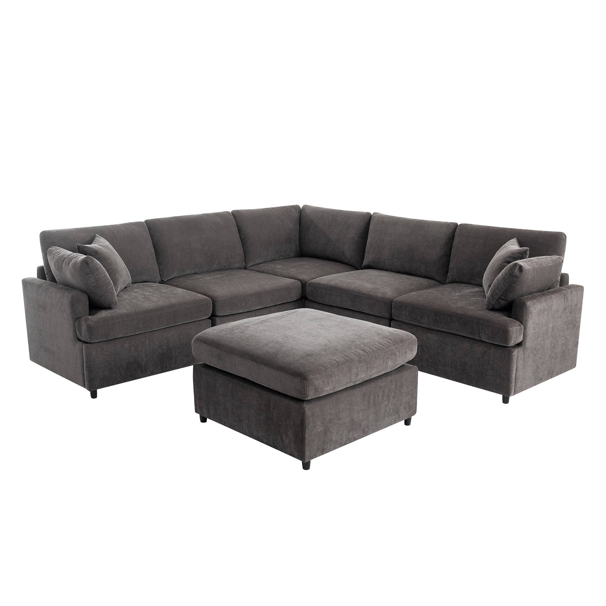 Modern Large U Shape Sectional Sofa, With Removable Ottomans For Living Room 6 Seater Gray Polyester 6 Seat