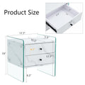 Double Drawer Bedside Table. The Board Surface Is Mdf Sticker, And Both Sides Are Transparent Tempered Glass. The Design Is Simple And Elegant, With Excellent Storage Functions. White Mdf