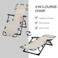 Outsunny Folding Chaise Lounge Chair For Outside, 2 In 1 Tanning Chair With Pillow & Pocket, Adjustable Pool Chair For Beach, Patio, Lawn, Deck, Cream White Cream White Metal