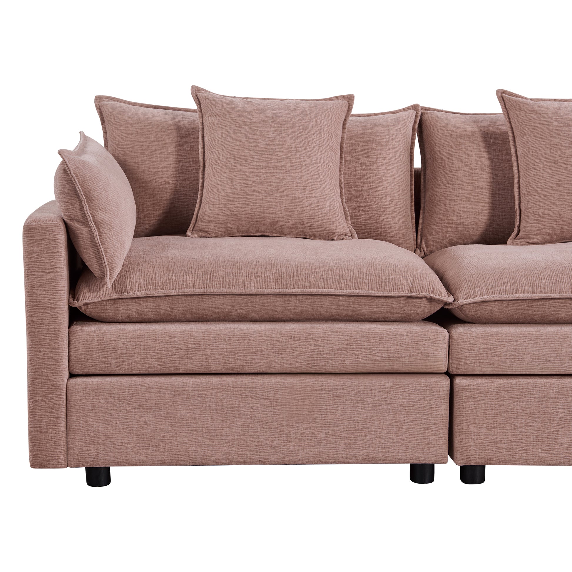 108.66"Modern Chenille L Shaped Sectional Sofa With Convertible Chaise, Comfy Cloud Couch Deep Sectional Sofa With Ottomans For Living Room Pink Wood Foam Chenille 3 Seat