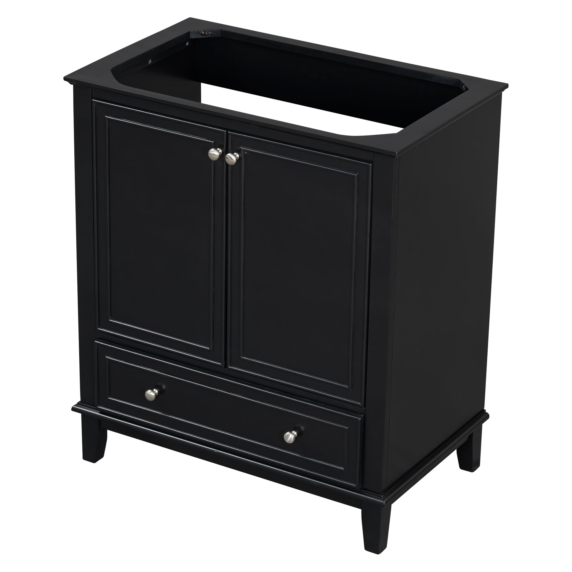30" Bathroom Vanity Without Sink, Base Only, Multi Functional Bathroom Cabinet With Doors And Drawer, Solid Frame And Mdf Board, Black Black Solid Wood Mdf