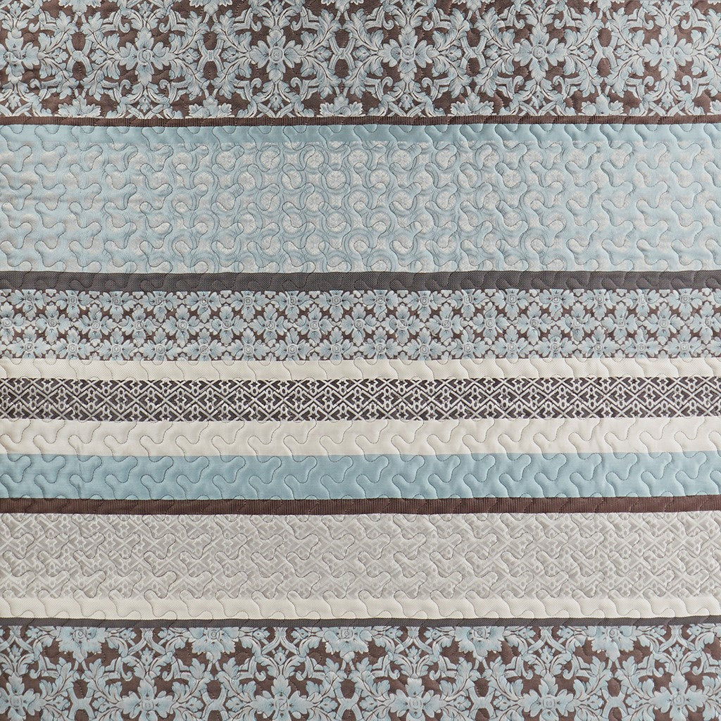 5 Piece Reversible Jacquard Bedspread Set Blue Queen Queen Blue Cotton