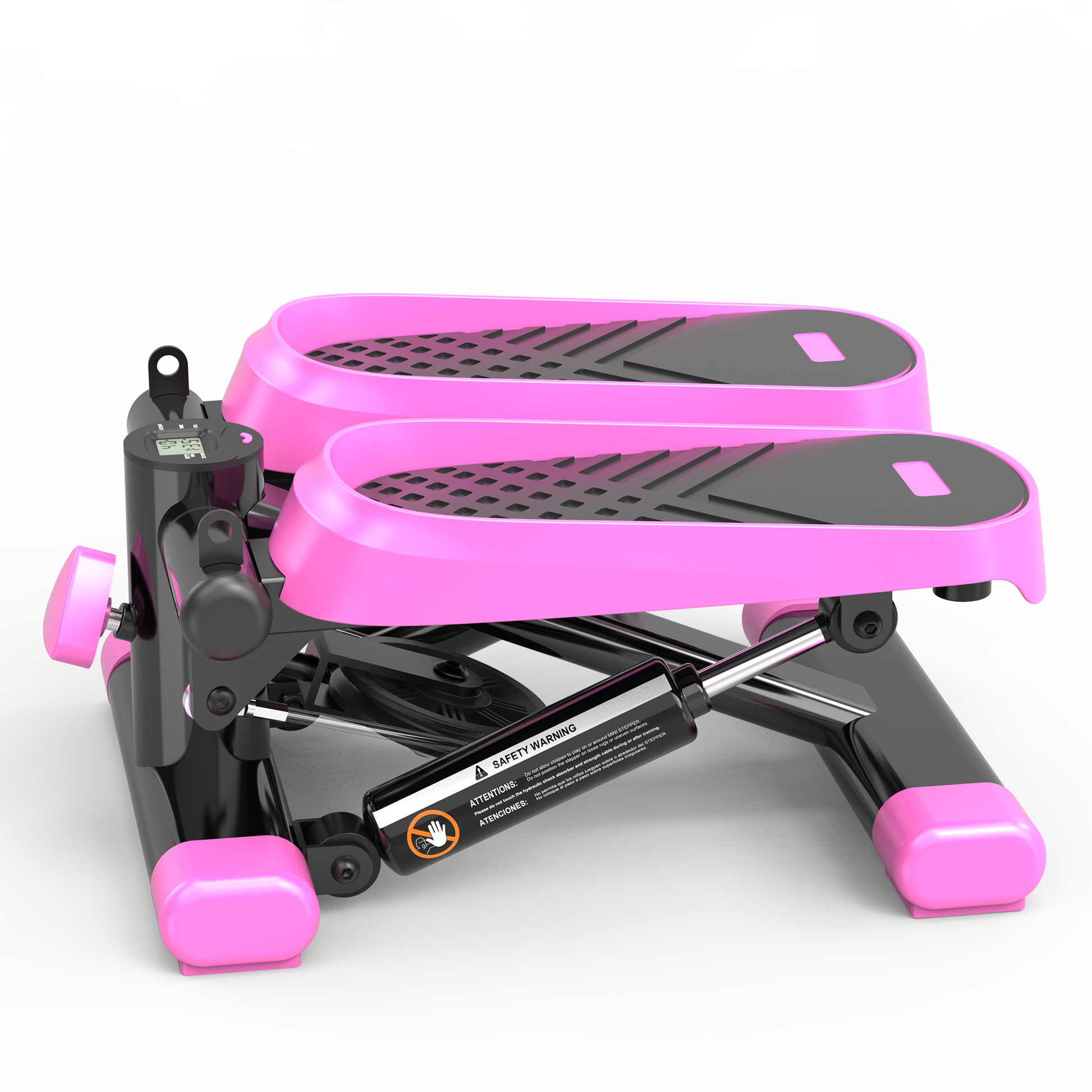 Home Office Exercise 330Lbs Capacity Mini Stepper With Resistance Bands And Lcd Monitor Pink Black Steel