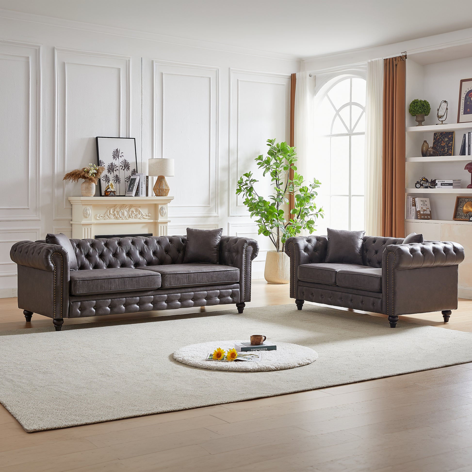Fx 3 Seats 2 Seats Combo Sofa Modern Living Room Sofa With Solid Wood Frame And Wooden Feet, 4 Cushions, Apartment Sofa Furniture For Living Room, Living Room, Office Grey Wood Pine Foam Fabric 5