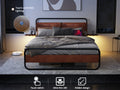 King Size Metal Bed Frame With Upholstered Headboard, With Wireless Charging And Usb A & Usb C, Touch Led Light,Oval Shaped Platform Bed With Under Bed Storage, No Box Spring Needed, Vintage Brown Box Spring Not Required King Antique Brown Metal Bedroom