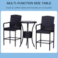 Outsunny Rattan Wicker Bar Set For 3 Pcs With Ice Buckets, Patio Furniture With 1 Bar Table And 2 Bar Stools For Poolside, Backyard, Porches Dark Brown Steel
