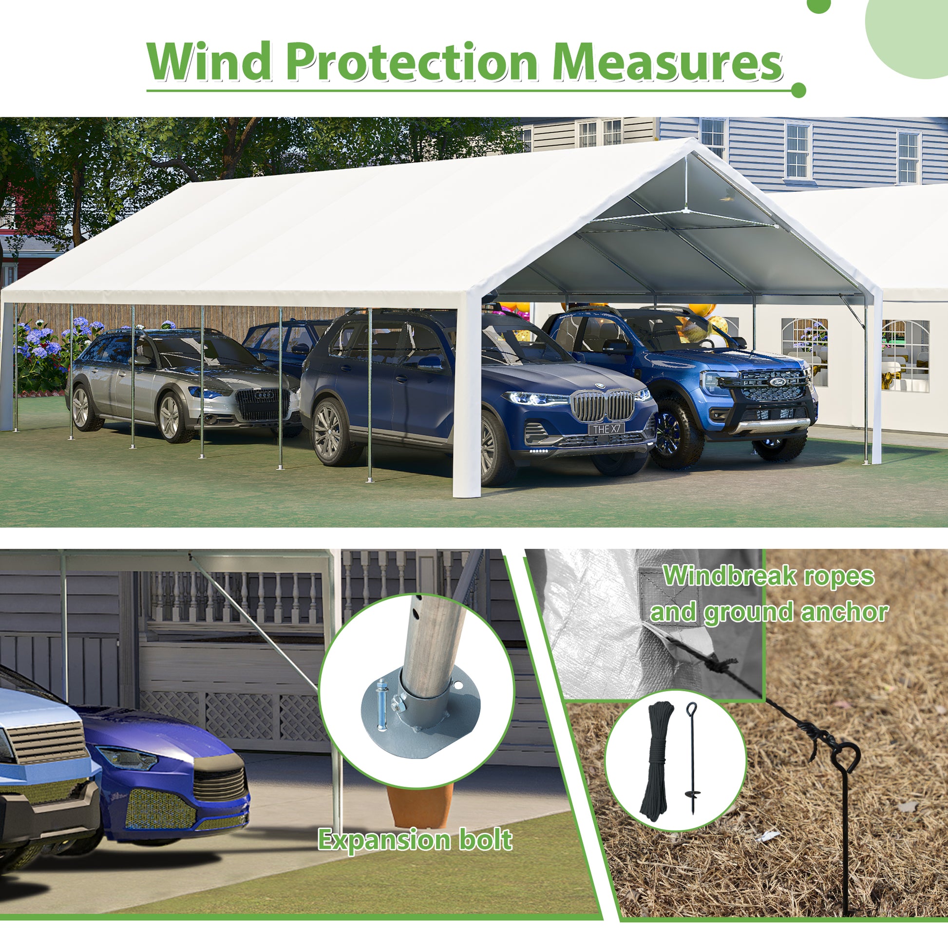 20X40Ft Party Tent Heavy Duty, Large Wedding Event Shelters With 3 Carry Bags & Removable Sidewalls, Outdoor Canopy Gazebo Commercial Tents For Parties Carport Camping Garden Patio White Metal