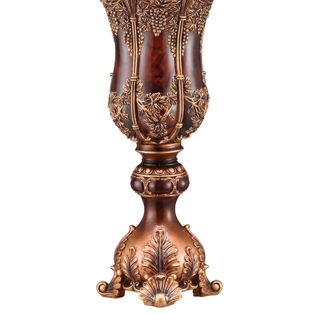 19.5" Tall Polyresin Decorative Vase, Red And Brown Antique Design Multicolor Polyresin