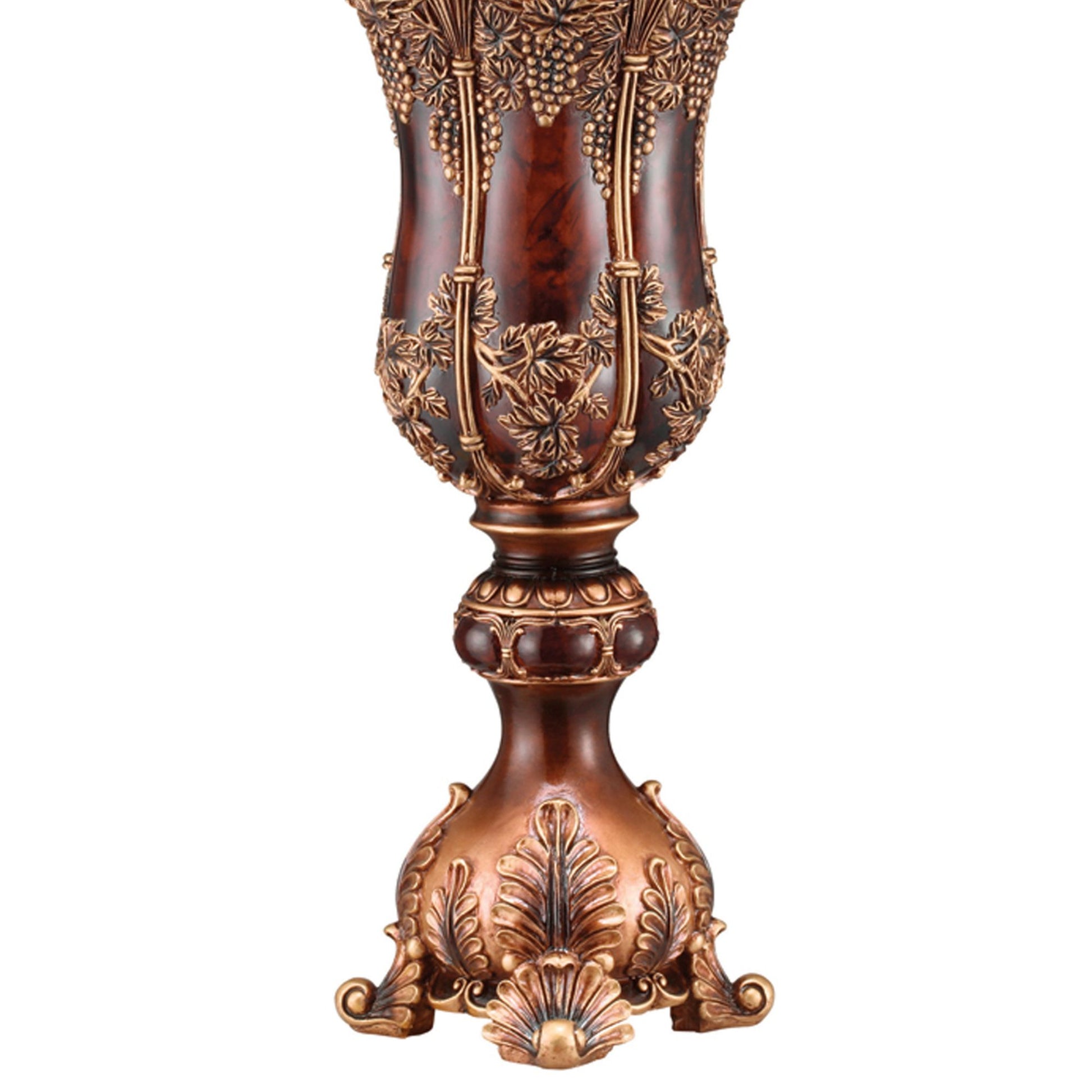 19.5" Tall Polyresin Decorative Vase, Red And Brown Antique Design Multicolor Polyresin