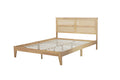 Queen Size Rubber Wooden, Solid Wooden Bed With Rattan Headboard, Enhanced By Support Feet Queen Natural American Design Rubber Wood