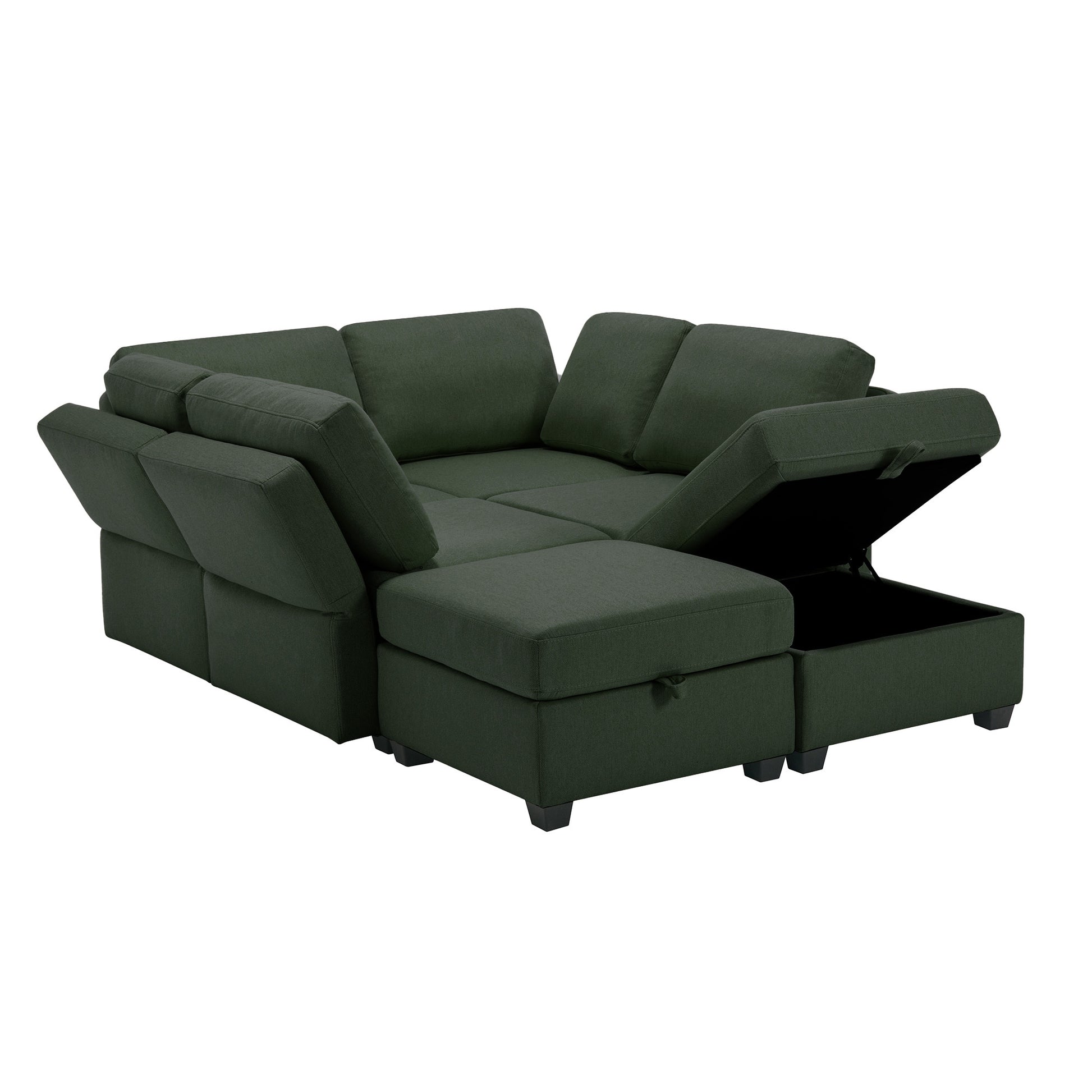 Oversized Modern 6 Seat Upholstered Sofa, Large Sectional Sofa With Storage Seats And Ottomanssofa Bed With Thick And Soft Cushions At All Sidesadjustable Arms And Backs Green Green Polyester 4 Seat