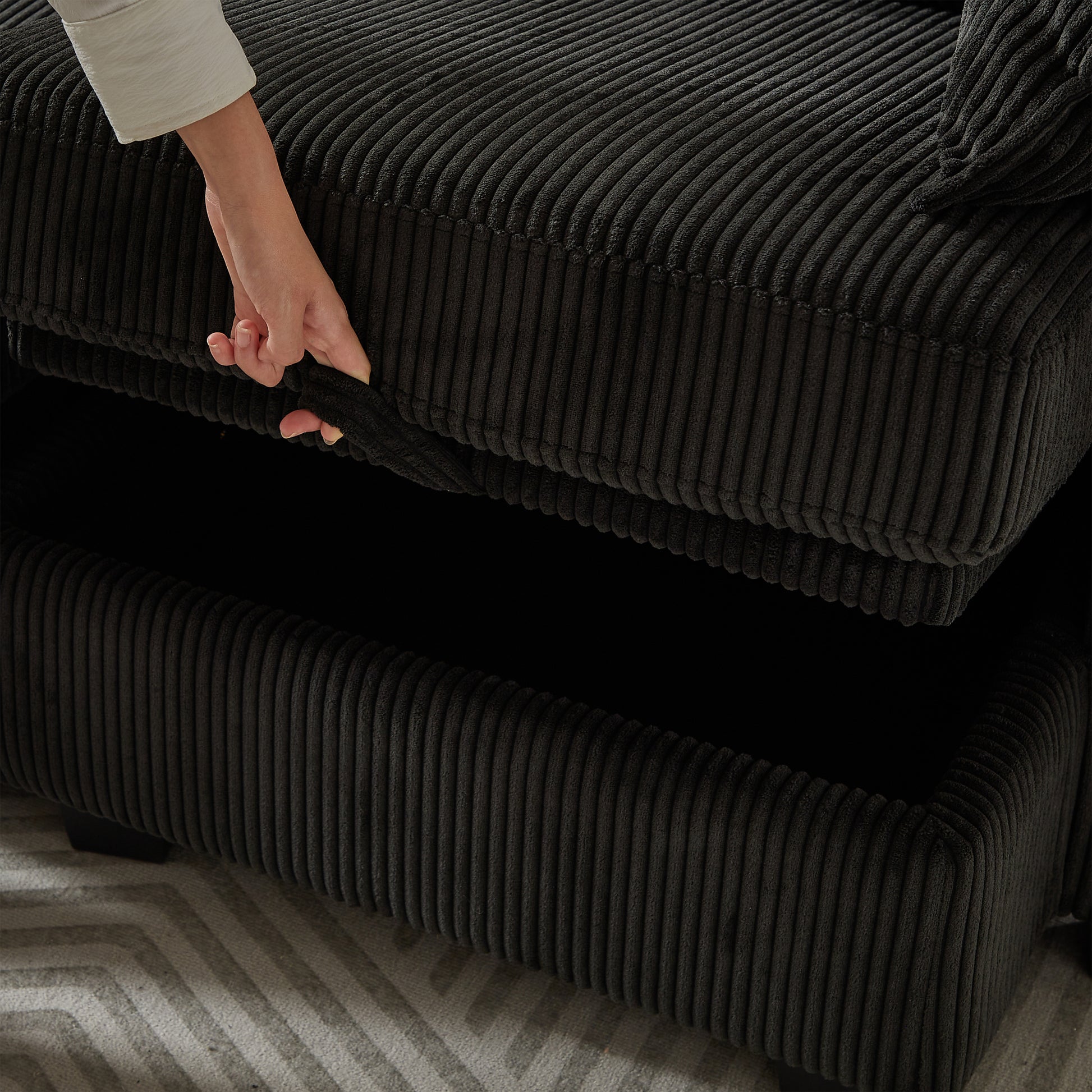 113.5'' Modular Sectiona Corduroy Sofa, Sectional Couches For Living Room U Shaped Sectional Couch With Storage Ottoman, 6 Seats Convertible Sectionals With Chaise Black Corduroy 6 Seat