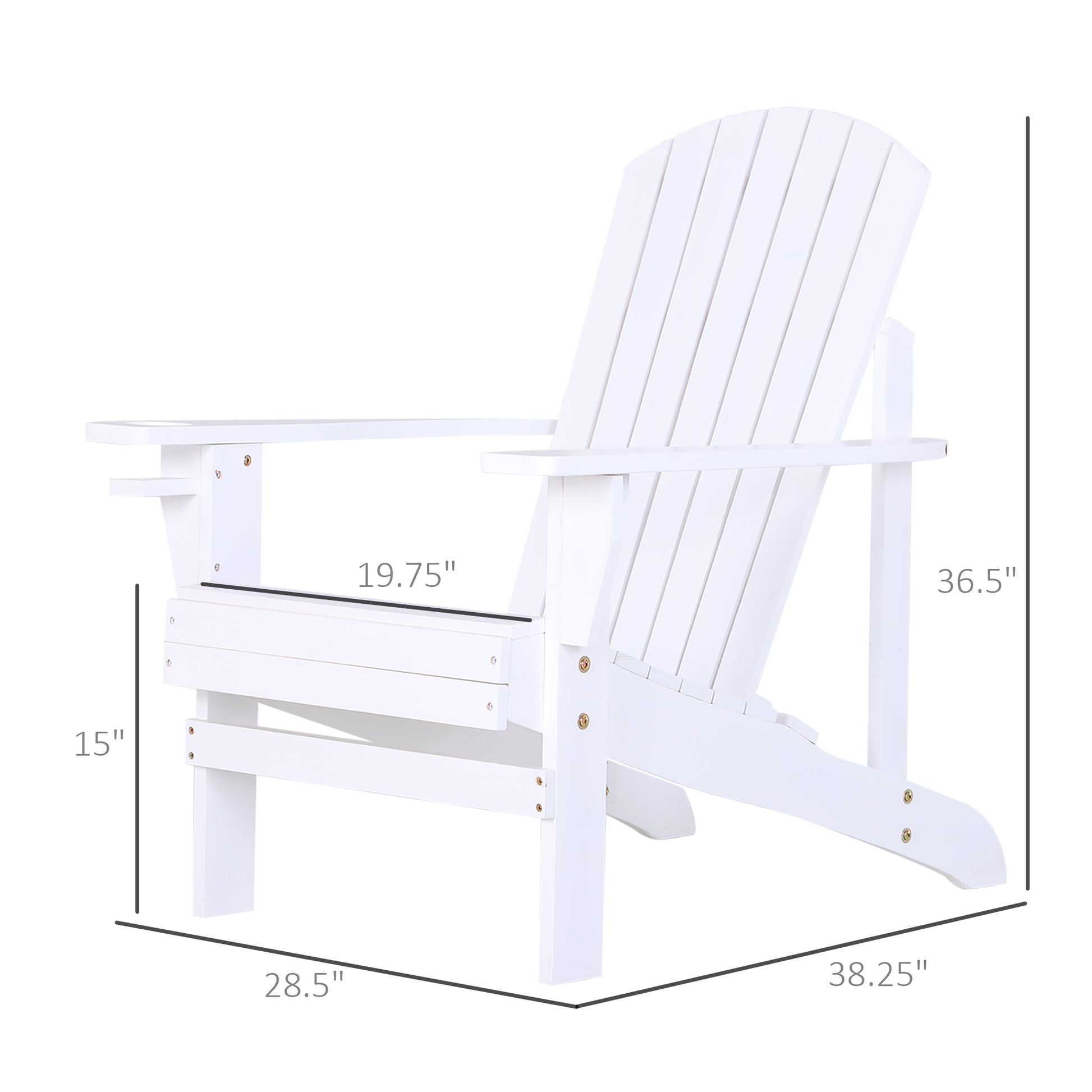 Outsunny Wooden Adirondack Chair, Outdoor Patio Lawn Chair With Cup Holder, Weather Resistant Lawn Furniture, Classic Lounge For Deck, Garden, Backyard, Fire Pit, White White Wood